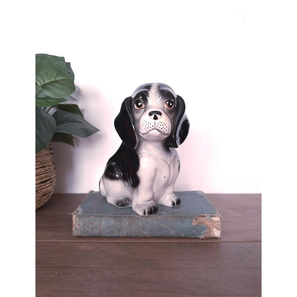 Vintage Black and White Puppy Dog Planter